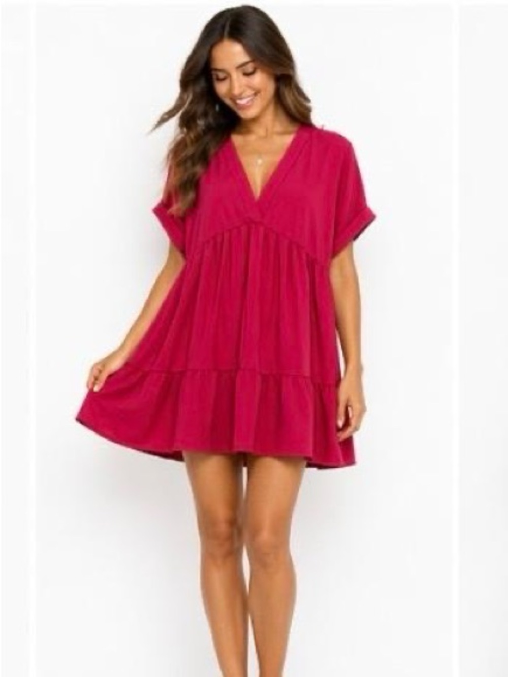 SHEIN Vibrant Pink Tiered Mini Dress